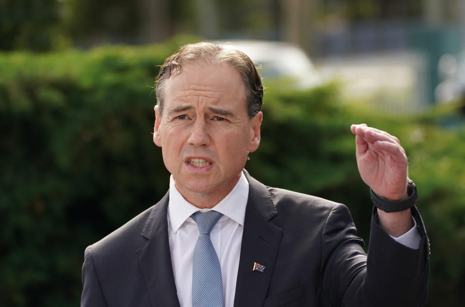 Australian Health Minister Greg Hunt speaks to the media during a press conference. Source: AAP