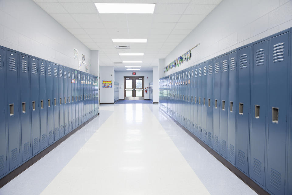 An empty school hallway