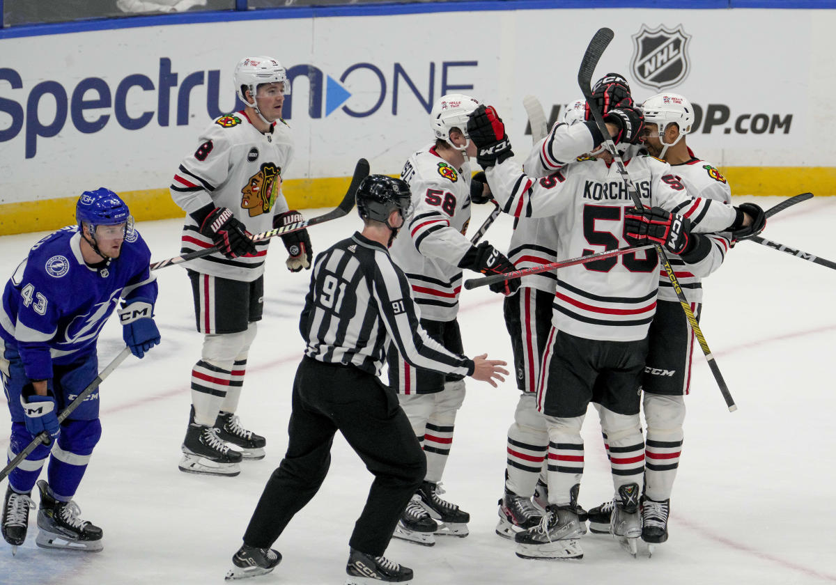 Blackhawks’ Kevin Korchinski scores unusual first NHL goal: ‘I’ll take it’