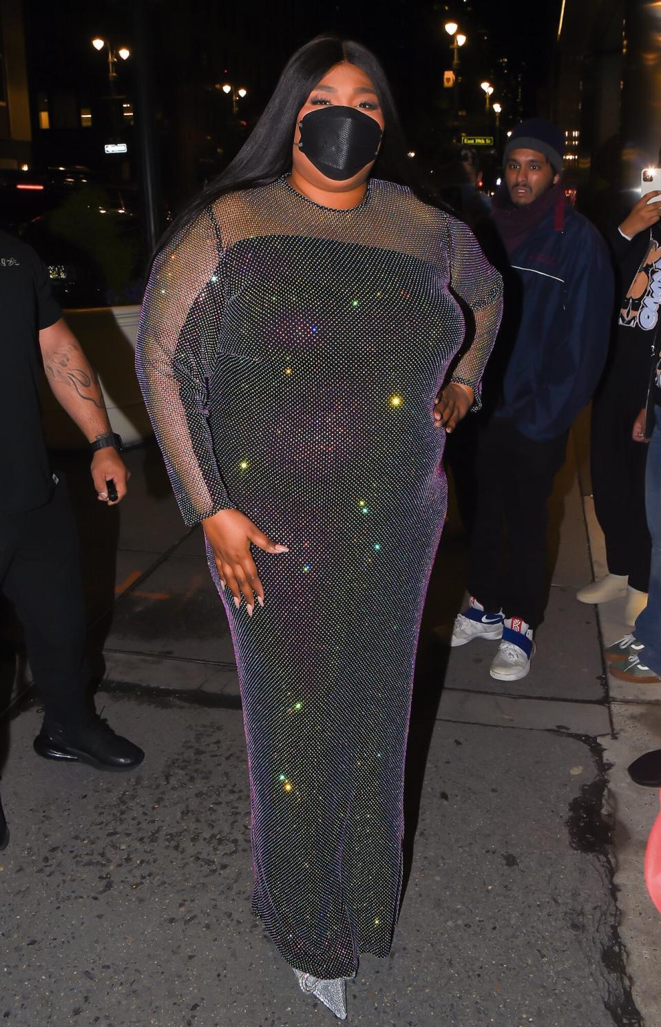 Lizzo arrives to the SNL after party in Manhattan on April 16, 2022 in New York City