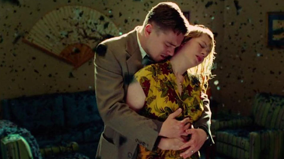Leonardo DiCaprio and Michelle Williams share an emotional moment in Shutter Island.