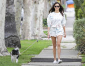 <p>A solo Nina Dobrev goes for a walk with her pup in Los Angeles on Wednesday.</p>