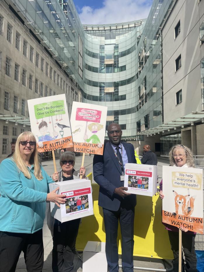 Campaigners outside Broadcasting House in London (Honor Barber/PA)