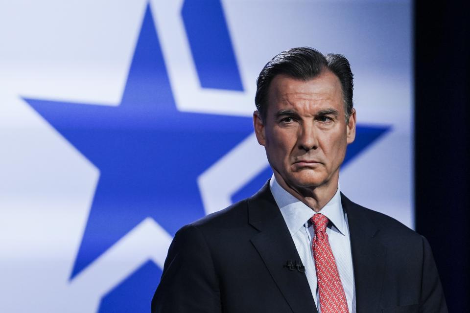 Congressman Tom Suozzi, D-N.Y., listens during New York's governor primary debate at the studios of WCBS2-TV, Tuesday, June 7, 2022, in New York. (AP Photo/Bebeto Matthews)