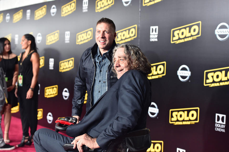 <p>Ray Park (Darth Maul) and Peter Mayhew (Chewbacca) (2018 Getty Images) </p>