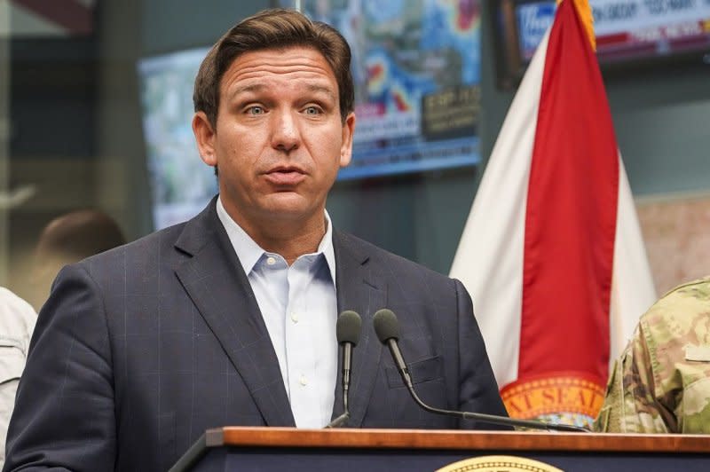 Pending House approval, the bill that would ban kids using social media will be sent to Florida Gov. Ron DeSantis (pictured in September), who has voiced concerns about its ability to stand up to legal scrutiny.

File Photo by Robert Kaufmann/FEMA/UPI