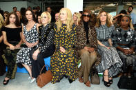 <p>Carys Zeta Douglas, Catherine Zeta-Jones, Judith Light, Tiffany Haddish, Nicole Kidman, Iman, Rose Byrne, and Cynthia Erivo attend the Michael Kors Collection Spring 2019 runway show at Pier 17 on September 12, 2018 in New York City. (Photo: Dimitrios Kambouris/Getty Images) </p>