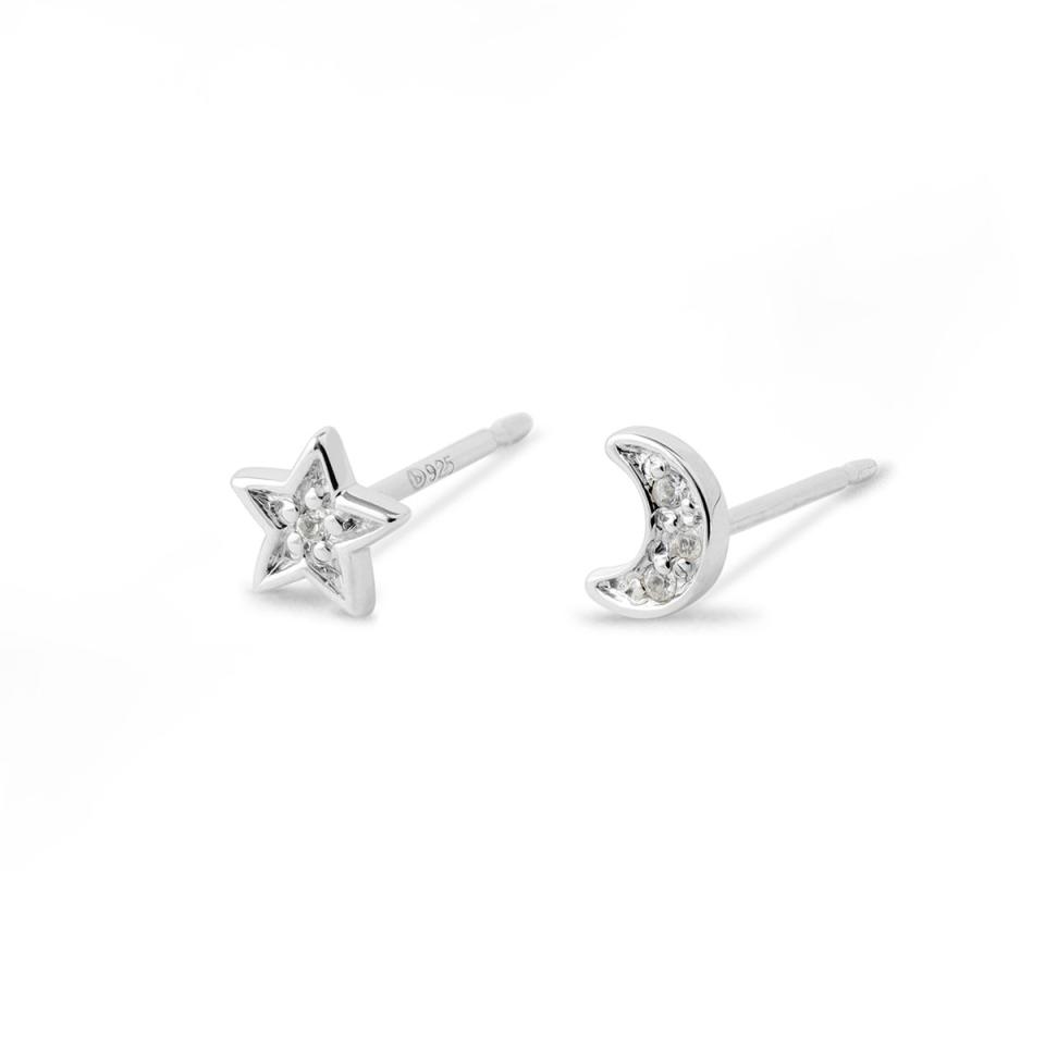 Lune &amp; Etoile Sterling Silver and White Topaz Earrings. Image via Boma.