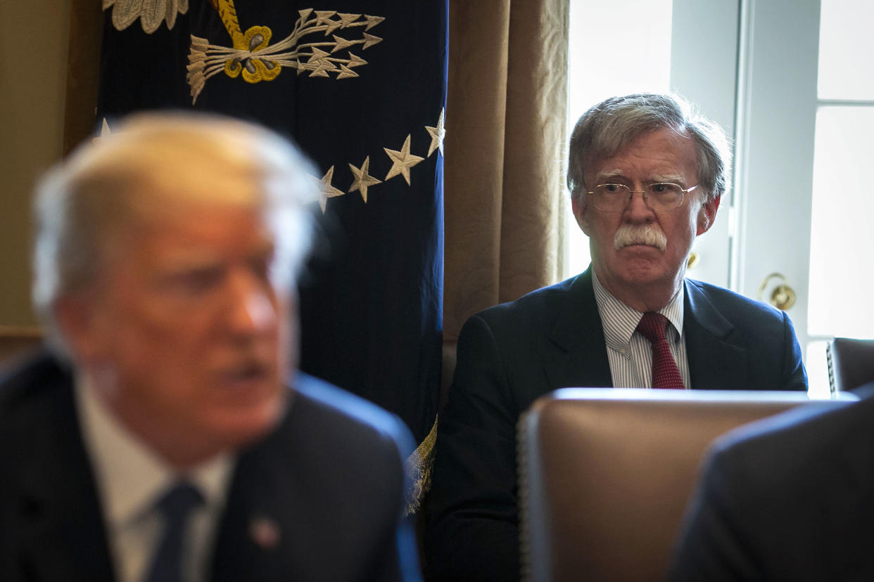 John Bolton, President Donald Trump's new national security adviser, joins his first Cabinet meeting on Monday. (Photo: Bloomberg via Getty Images)