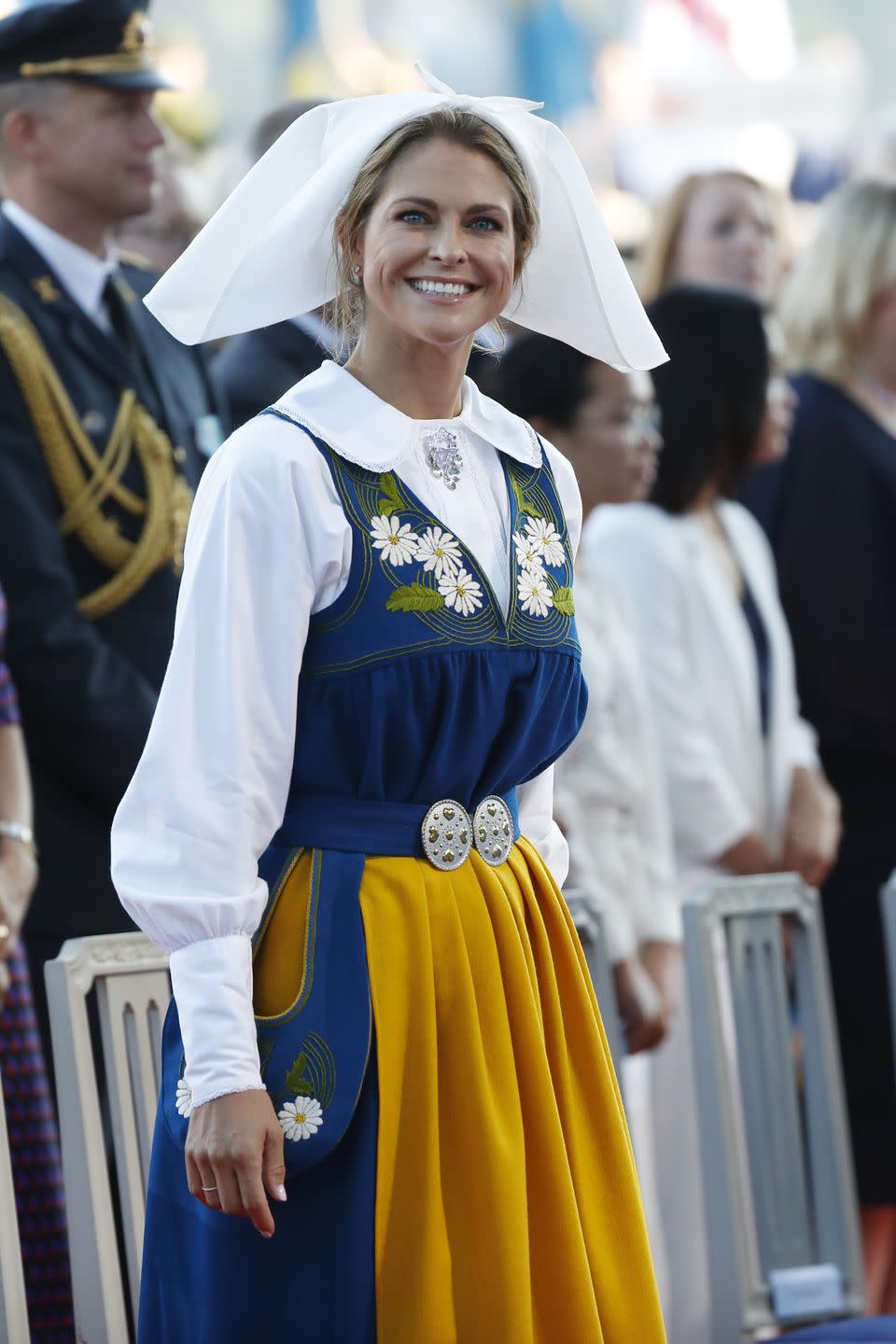 <p>Madeleine participated in a ceremony celebrating Sweden's national day at Skansen in Stockholm, Sweden. She wore a traditional Swedish folk costume.</p>