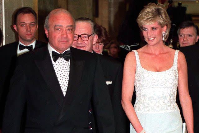 <p>Jayne Fincher/Getty</p> Mohammed Al-Fayed attended a charity dinner with Princess Diana in London in 1996. She was killed alongside Al-Fayed's son Dodi in a car crash in 1997.