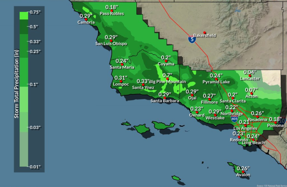 The rain forecast for southern California this week (NWS Los Angeles)