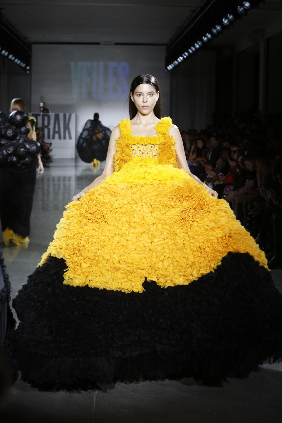 Yellow and Black Dress With Ball Skirt by David Ferreira