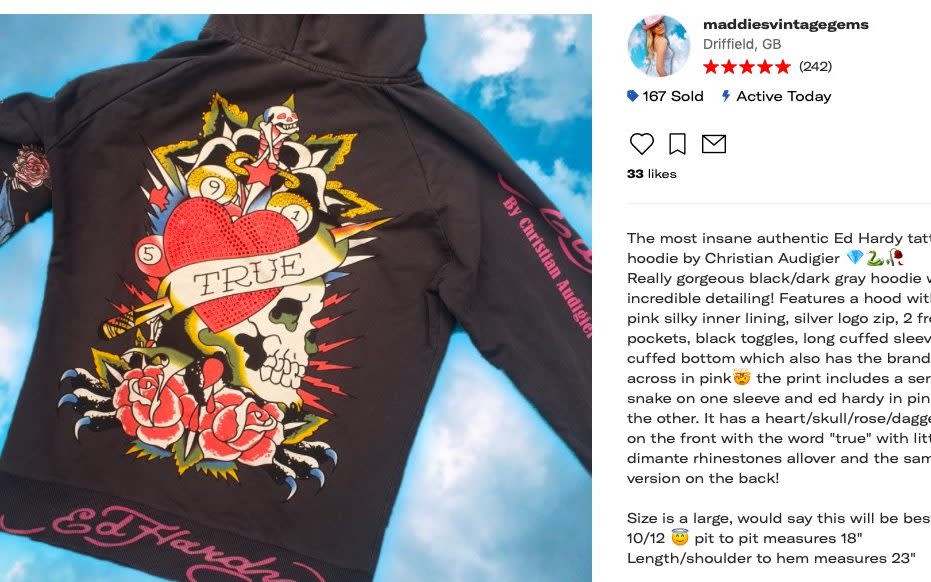 An Ed Hardy hoodie on Depop