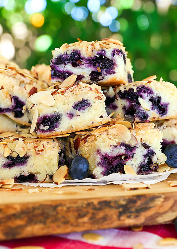 The Slow Roasted Italian<p>The perfect combination of blueberry and almond in a tender butter cake. This recipe comes together so easily with just a handful of ingredients you will find yourself whipping it up all year long. Perfect for making any time of year with fresh or frozen fruit.</p><p><strong>Get the recipe: <a href="https://www.theslowroasteditalian.com/2015/08/blueberry-almond-breakfast-cake-recipe.html" rel="sponsored" target="_blank" data-ylk="slk:Blueberry Almond Breakfast Cake;elm:context_link;itc:0;sec:content-canvas" class="link ">Blueberry Almond Breakfast Cake</a></strong></p>