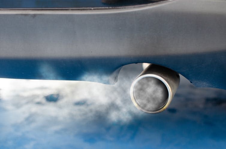 <span class="caption">Most comparisons only consider the emissions that come from vehicles while they’re in use.</span> <span class="attribution"><a class="link " href="https://www.shutterstock.com/image-photo/close-car-exhaust-pipe-1144696811" rel="nofollow noopener" target="_blank" data-ylk="slk:Khunkorn/Shutterstock;elm:context_link;itc:0;sec:content-canvas">Khunkorn/Shutterstock</a></span>