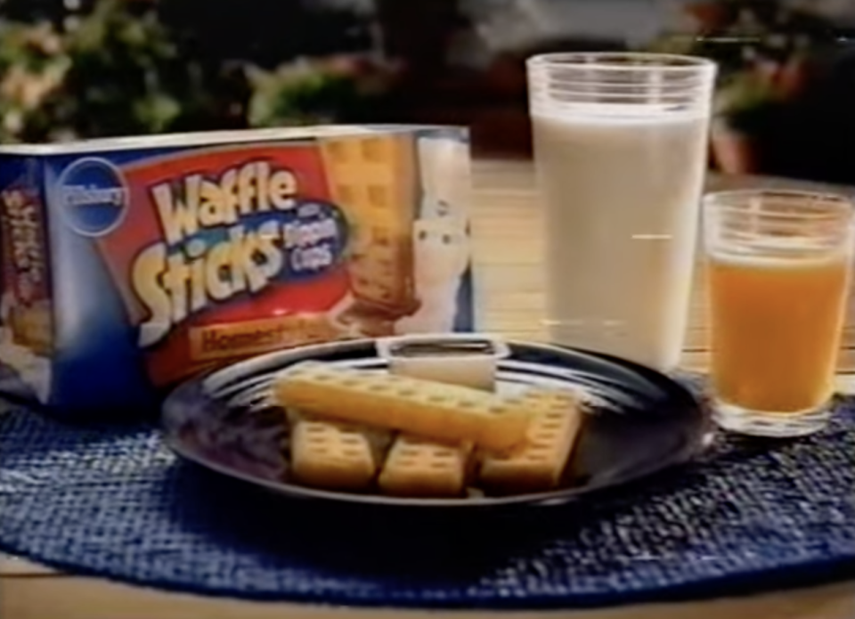 An old Pillsbury ad showcasing a plateful of Waffle Sticks