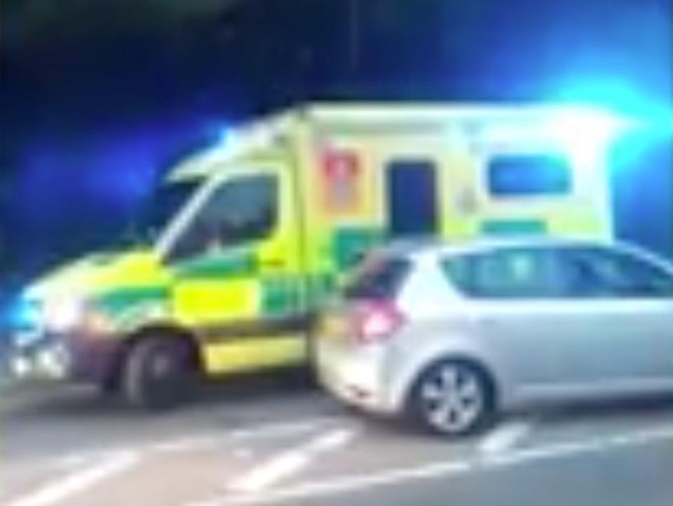 The London Ambulance crashed into a car queuing for a petrol station on Bromley Hill   (Screengrab the Mirror)