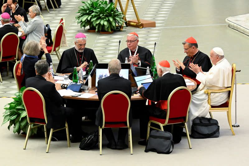 Pope Francis attends a meeting of General Congregation during the Synod of Bishops at the Vatican