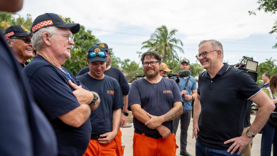 Prime Minister Anthony Albanese will travel from storm-ravaged Gold Coast to cyclone-hit Cairns on Tuesday. Picture: Emily Barker/ NCA NewsWire,
