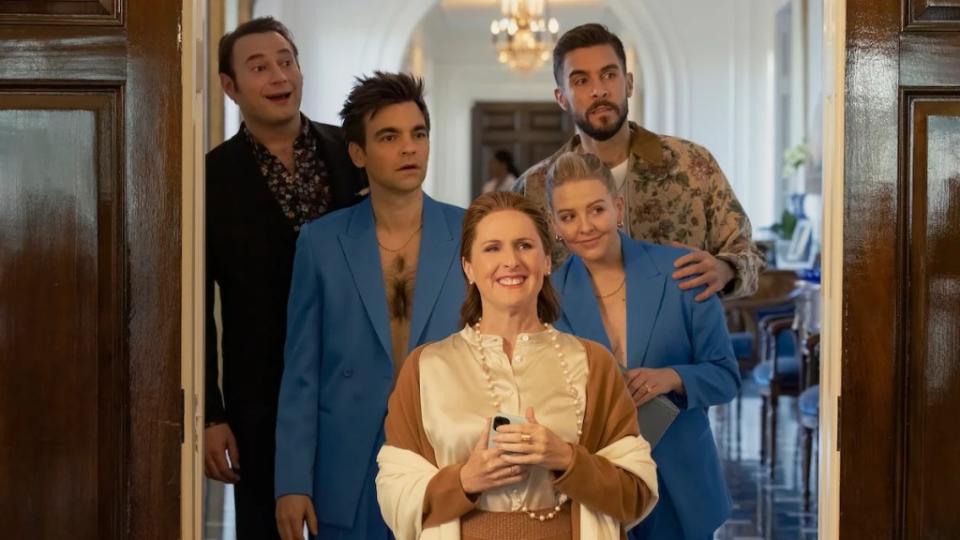 Brandon Scott Jones, Drew Tarver, Molly Shannon, Heléne Yorke and Josh Segarra in a still from “The Other Two.” (Max)