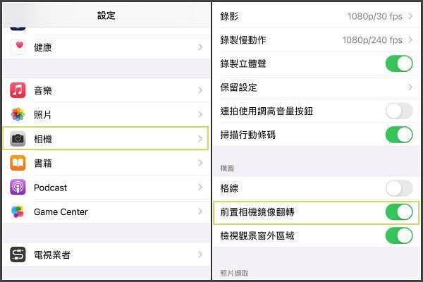 前置相機鏡像翻轉 圖片來源：LOOKin編輯翻攝