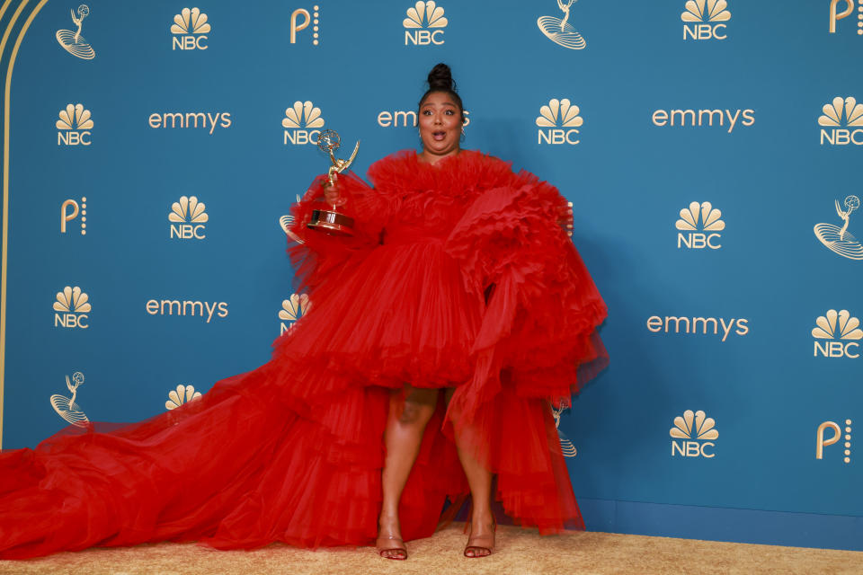 The TikToker first asked if he could wear Liz's Emmys outfit.  Allen J. Schaben/Los Angeles Times Photo via Getty Images.