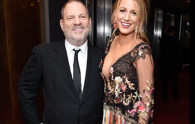 Harvey poses with actress Blake Lively. Source: Getty