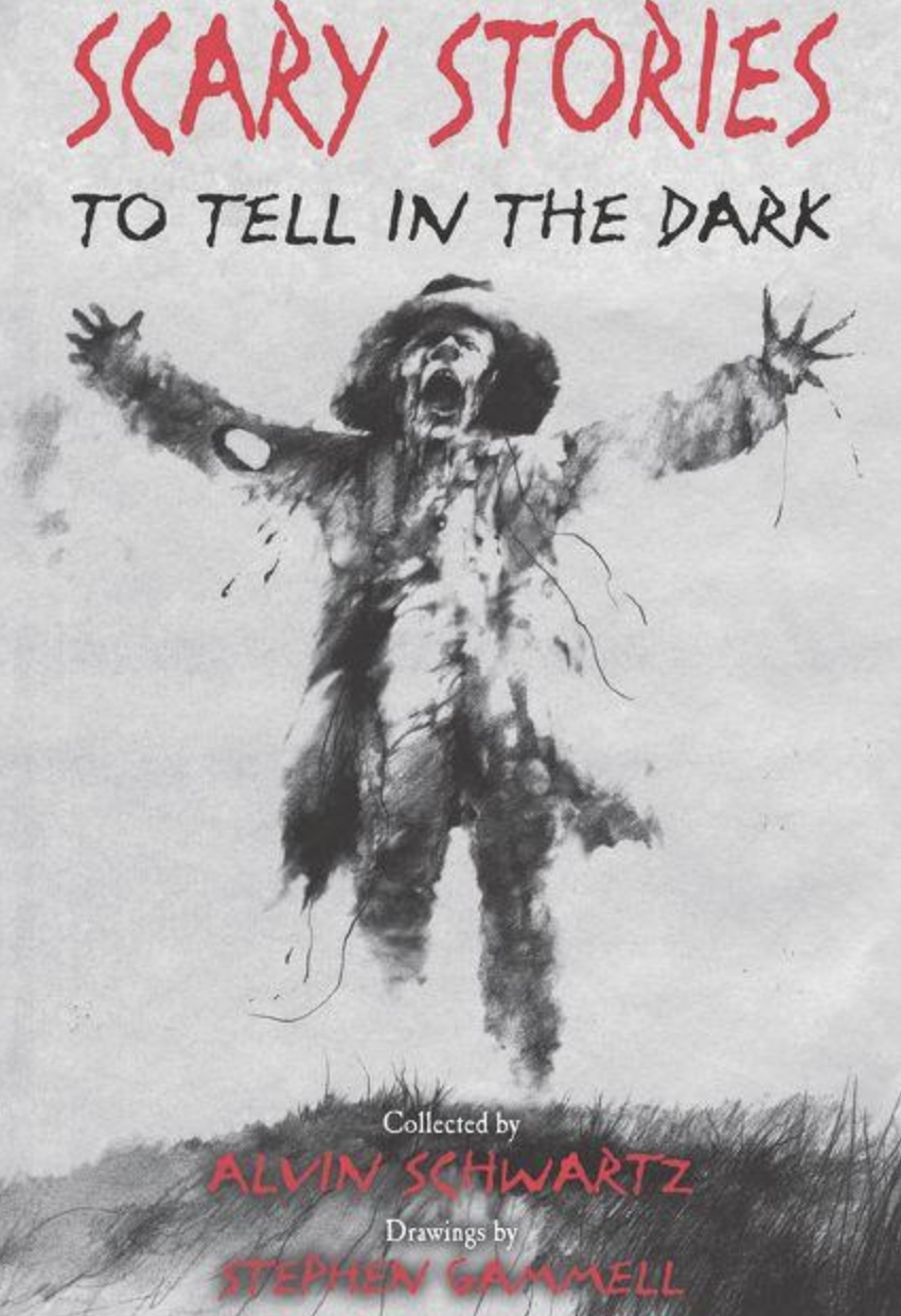 Cover art for "Scary Stories to Tell in the Dark" by Alvin Schwartz.