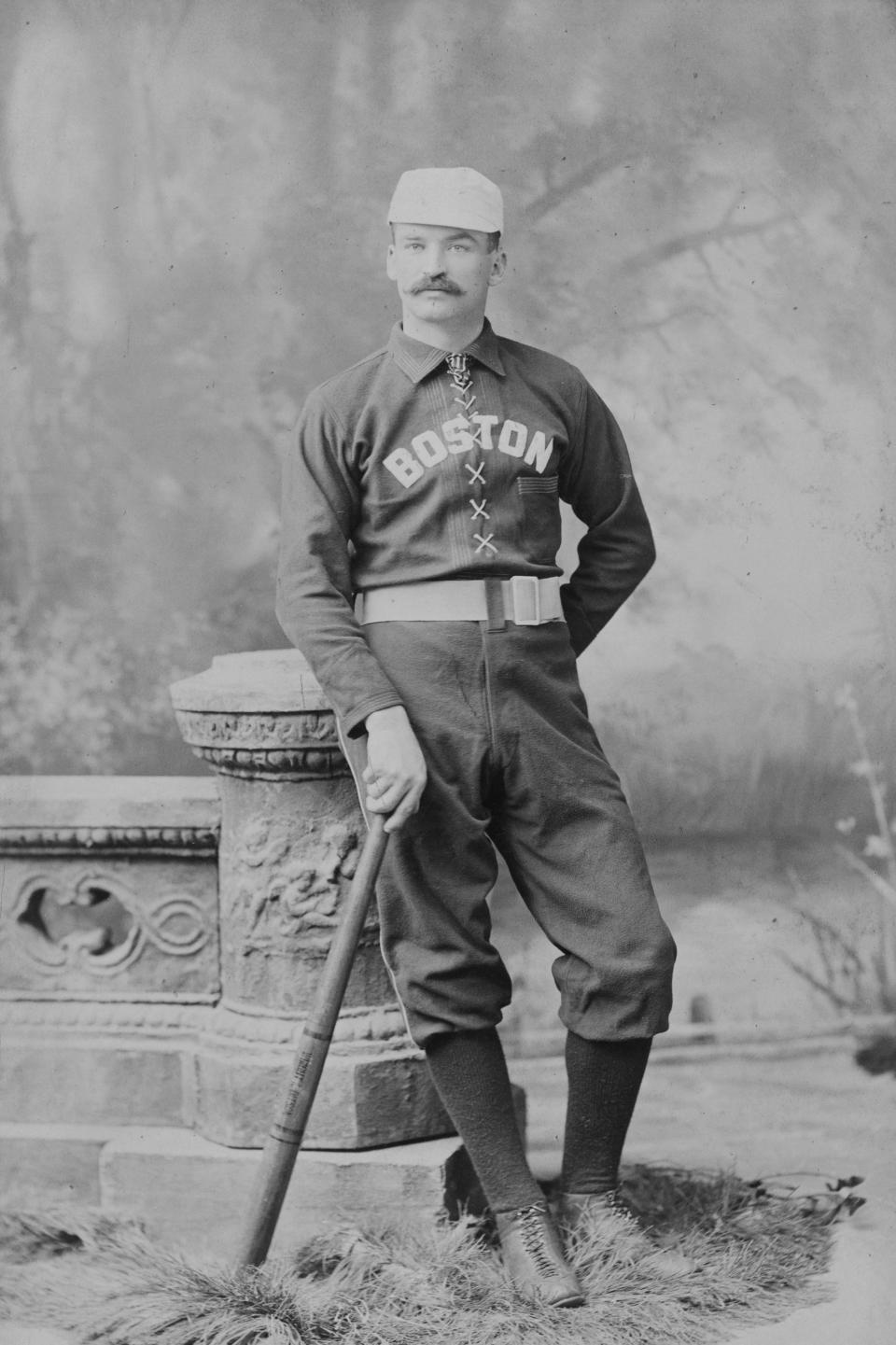 Boston Brave Michael "King" Kelly, seen here in 1887, among the earliest recorded instances of a ballplayer "getting a fit off."