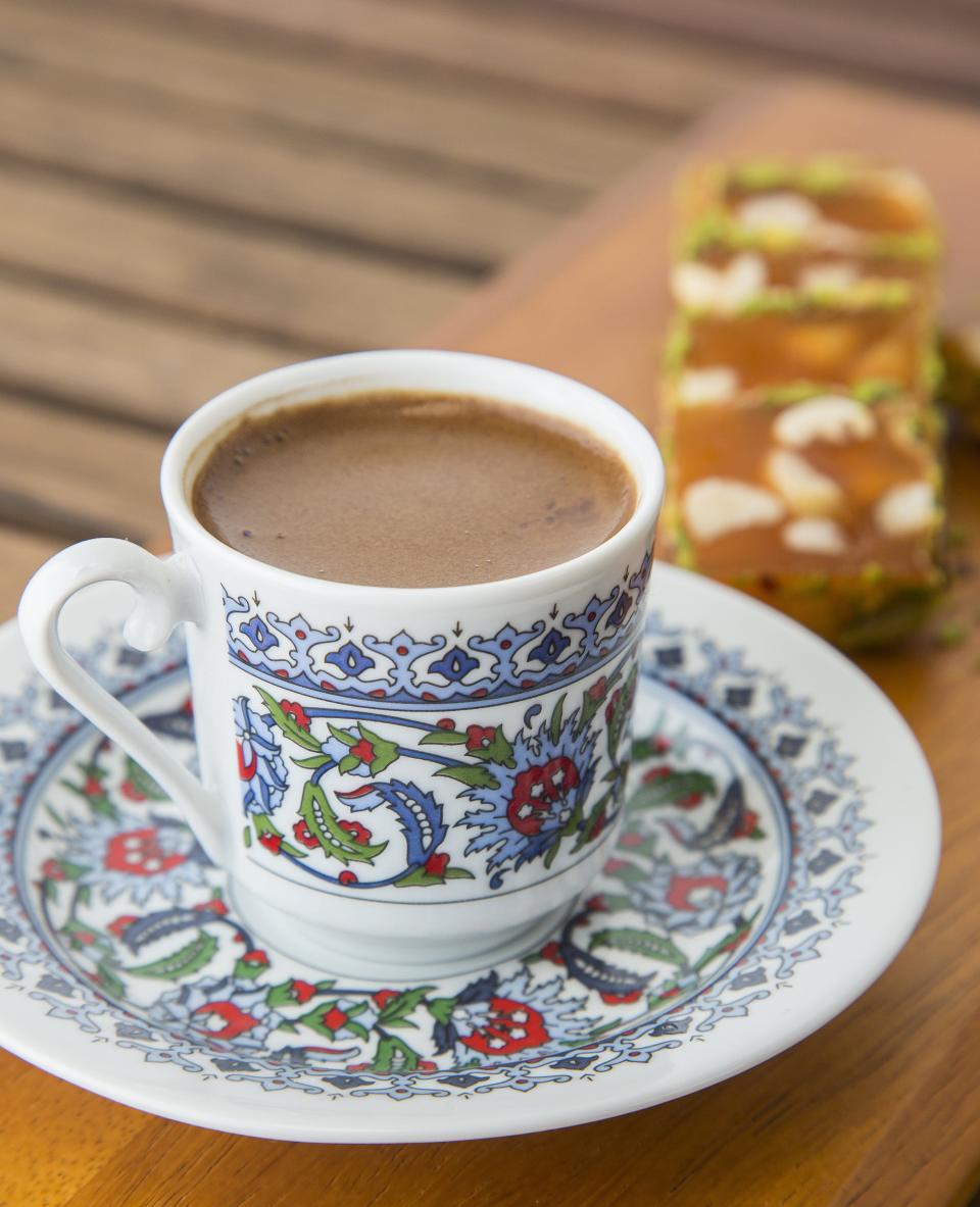 Turkish coffee with orange pistachio Turkish delight at Tulip Cafe