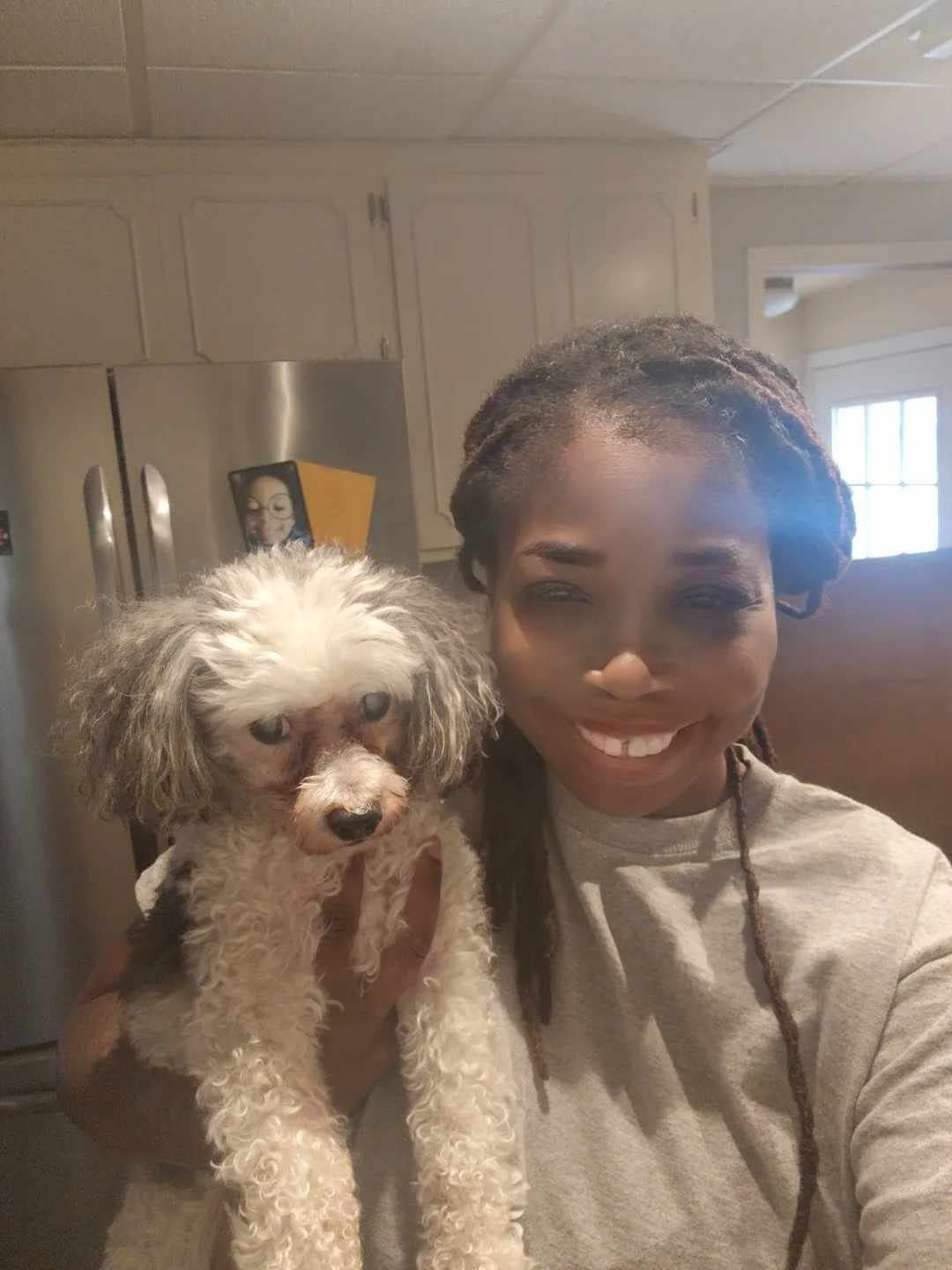 Leola Voegtline takes a selfie on Oct. 20 with her dog, Marley, who had been missing for 1,872 days.