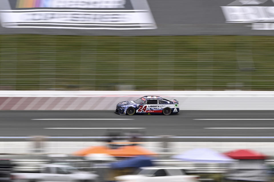 William Byron (24) competes during a NASCAR Cup Series auto race at Charlotte Motor Speedway, Monday, May 29, 2023, in Concord, N.C. (AP Photo/Matt Kelley)