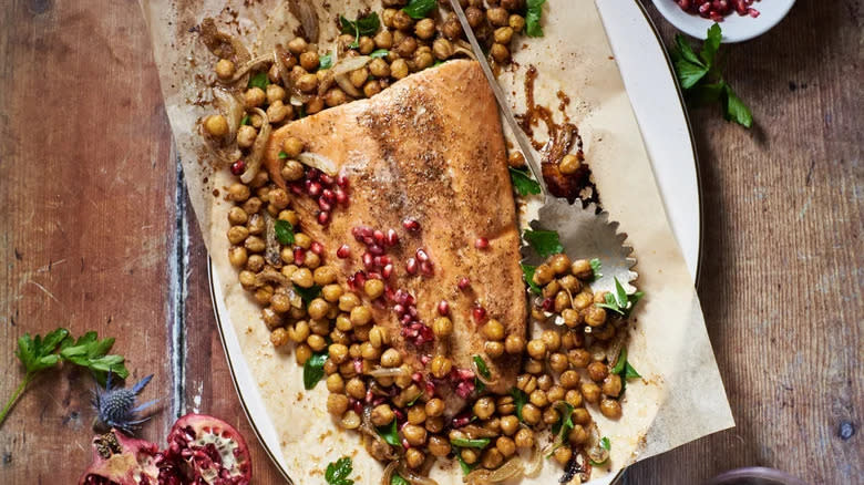 pomegranate salmon on paper