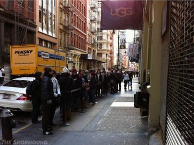 A line outside the New York City Ugg store in SoHo. Photo via Shophound.