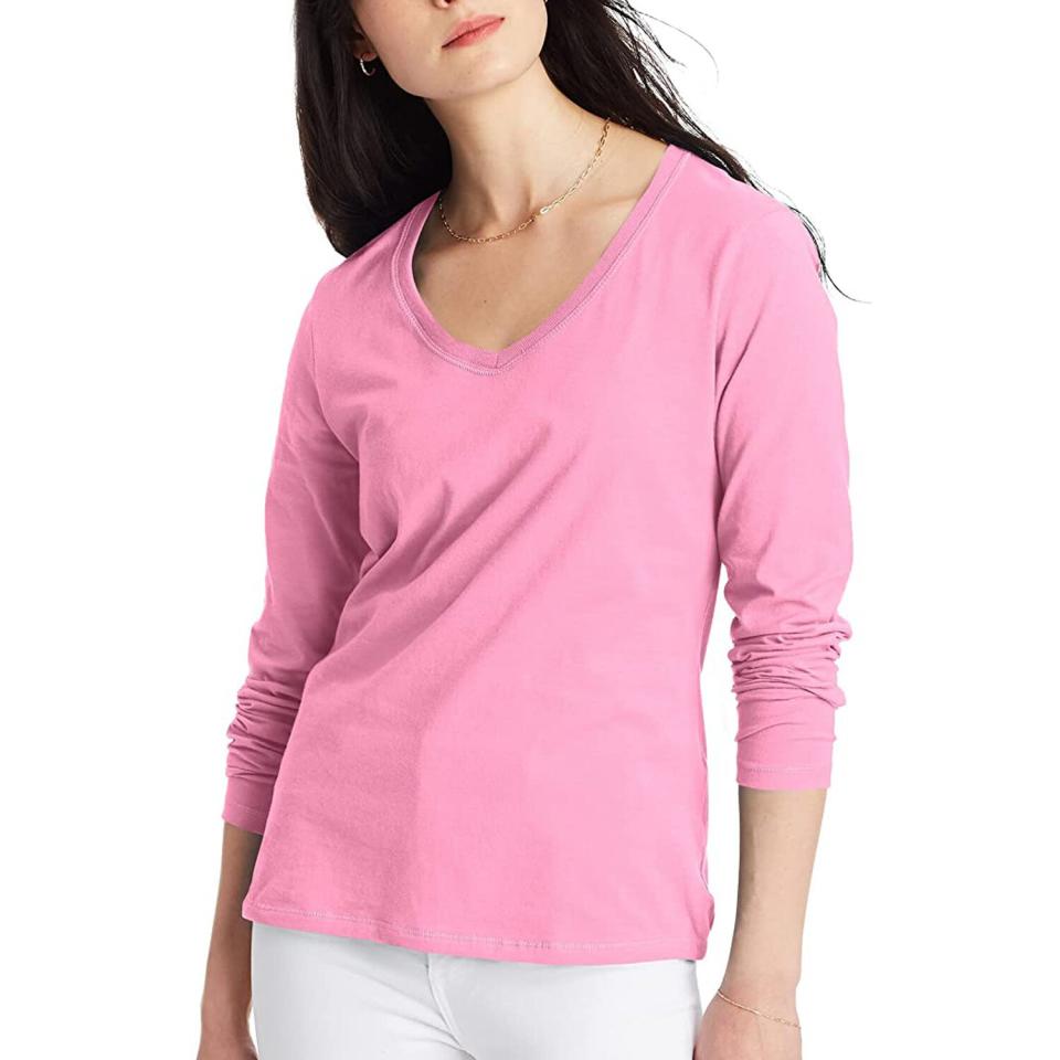 Hanes Women’s Perfect-T Long Sleeve V-neck T-shirt