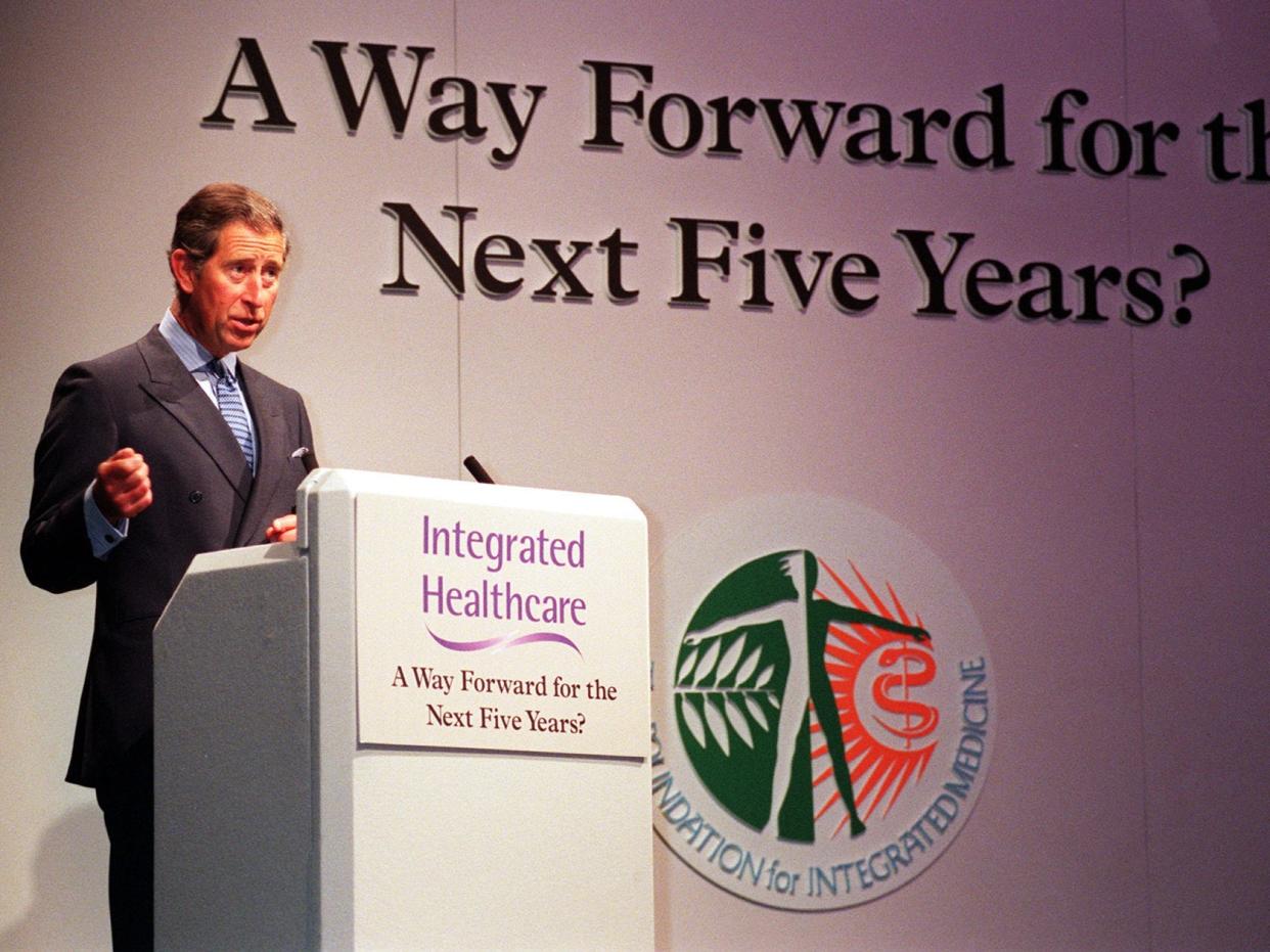 Prince Charles gives a talk at The Foundation for Integrated Medicine, a now-defunct UK agency