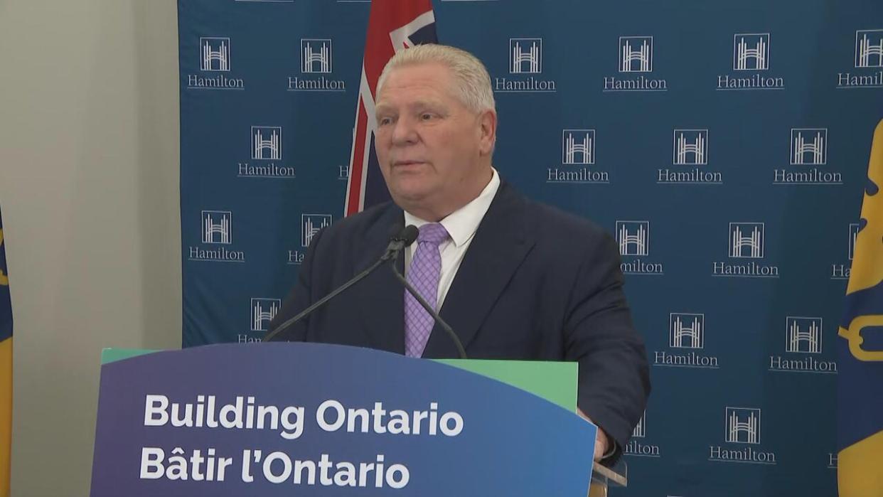 Doug Ford spoke at city hall in Hamilton on Friday.  (CBC News - image credit)