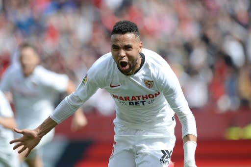 Youssef En-Nesyri celebrates scoring for Sevilla against Osasuna