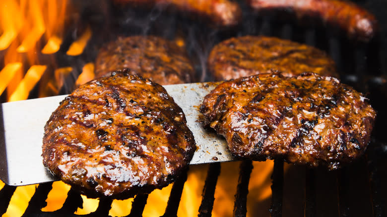 burgers on grill