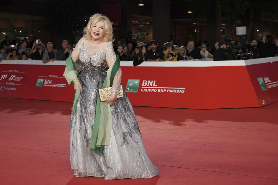 FILE - Actress Sandra Milo poses on the red carpet of the movie "Pavarotti", at the Rome Film Fest, in Rome, Friday, Oct. 18, 2019. Sandra Milo, an icon of Italian cinema who played a key role in Federico Fellini’s 8½ and later became his muse, died Monday, Jan. 29, 2024, her family said. She was 90. (AP Photo/Andrew Medichini, File)