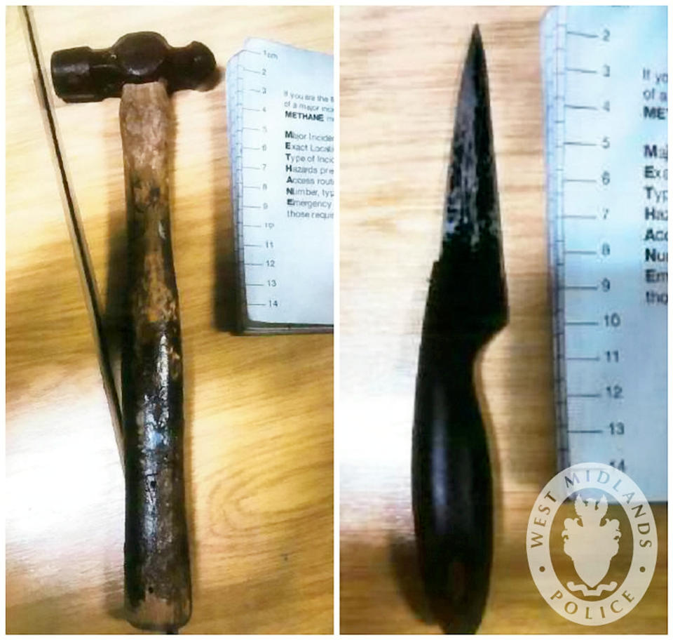 Weapons used by Ryan Liebenrood who threatened to kill police when he was arrested following an armed attack in Devon. (West Midlands Police)