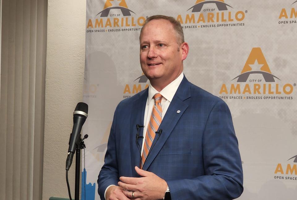 State Rep. Four Price for the 87th District speaks Tuesday about his role in bringing the broadband project to the city of Amarillo at city hall.