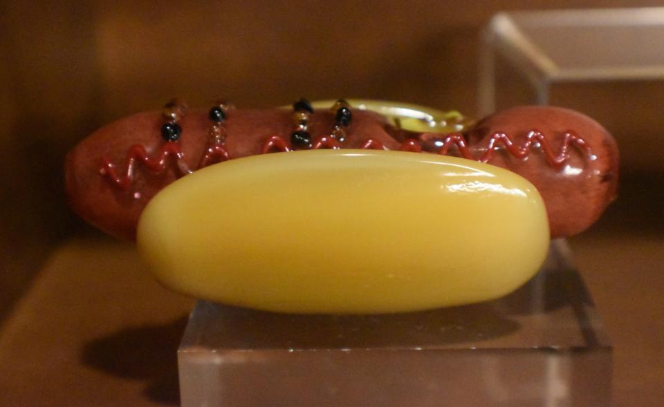 A pipe resembling a small hot dog is offered at Camden Apothecary.