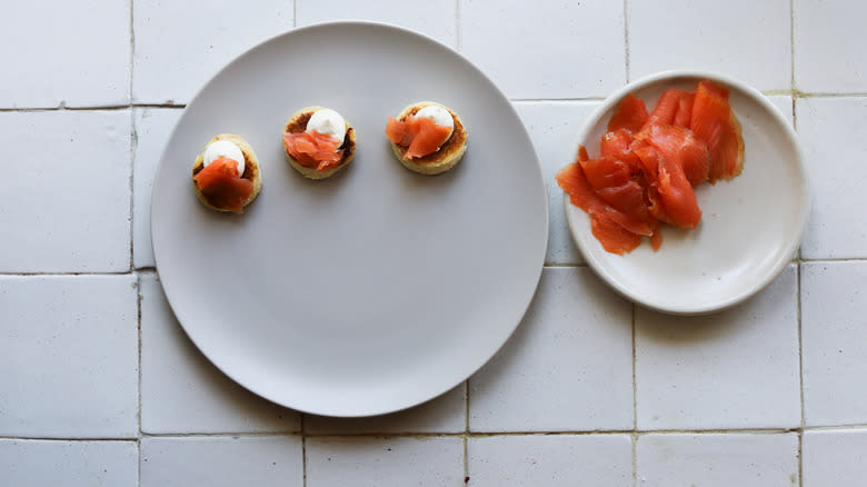 Smoked salmon appetizers on plate
