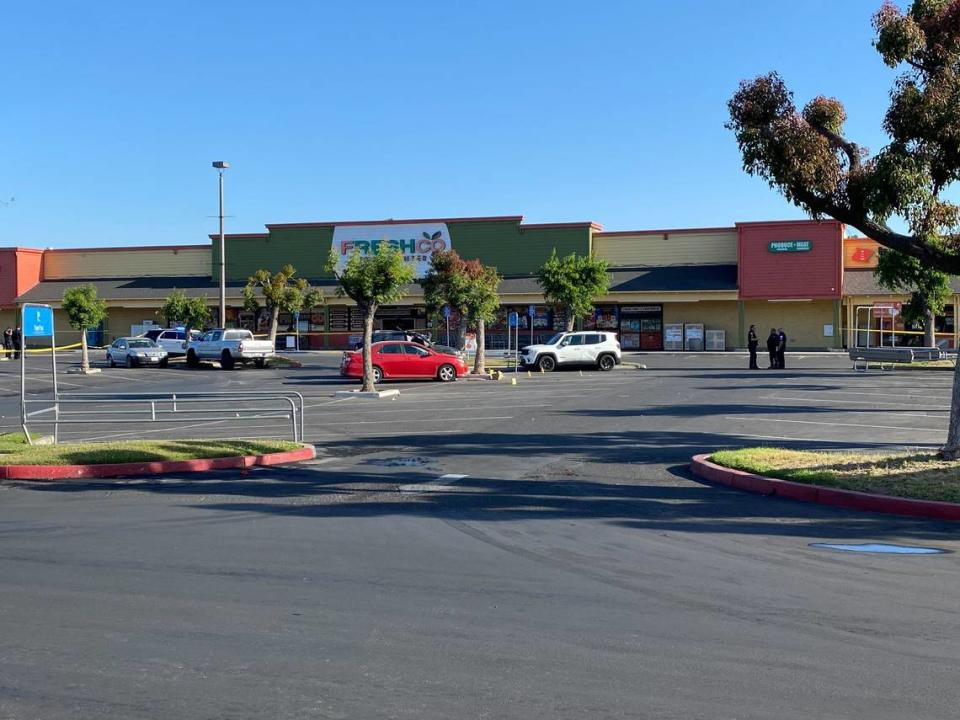 Fresno police are investigating a homicide outside a grocery store on Wednesday morning, May 18, 2022.