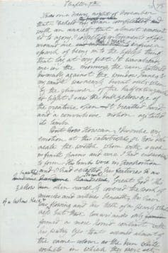 <span class="caption">A manuscript page from Frankenstein by Mary Shelley.</span> <span class="attribution"><a class="link " href="https://upload.wikimedia.org/wikipedia/commons/a/a5/FrankensteinDraft.jpg" rel="nofollow noopener" target="_blank" data-ylk="slk:Wikimedia Commons;elm:context_link;itc:0;sec:content-canvas">Wikimedia Commons</a></span>