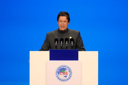 FILE PHOTO: Pakistani Prime Minister Imran Khan speaks at the opening ceremony for the first China International Import Expo (CIIE) in Shanghai, China November 5, 2018. REUTERS/Aly Song/Pool/File Photo