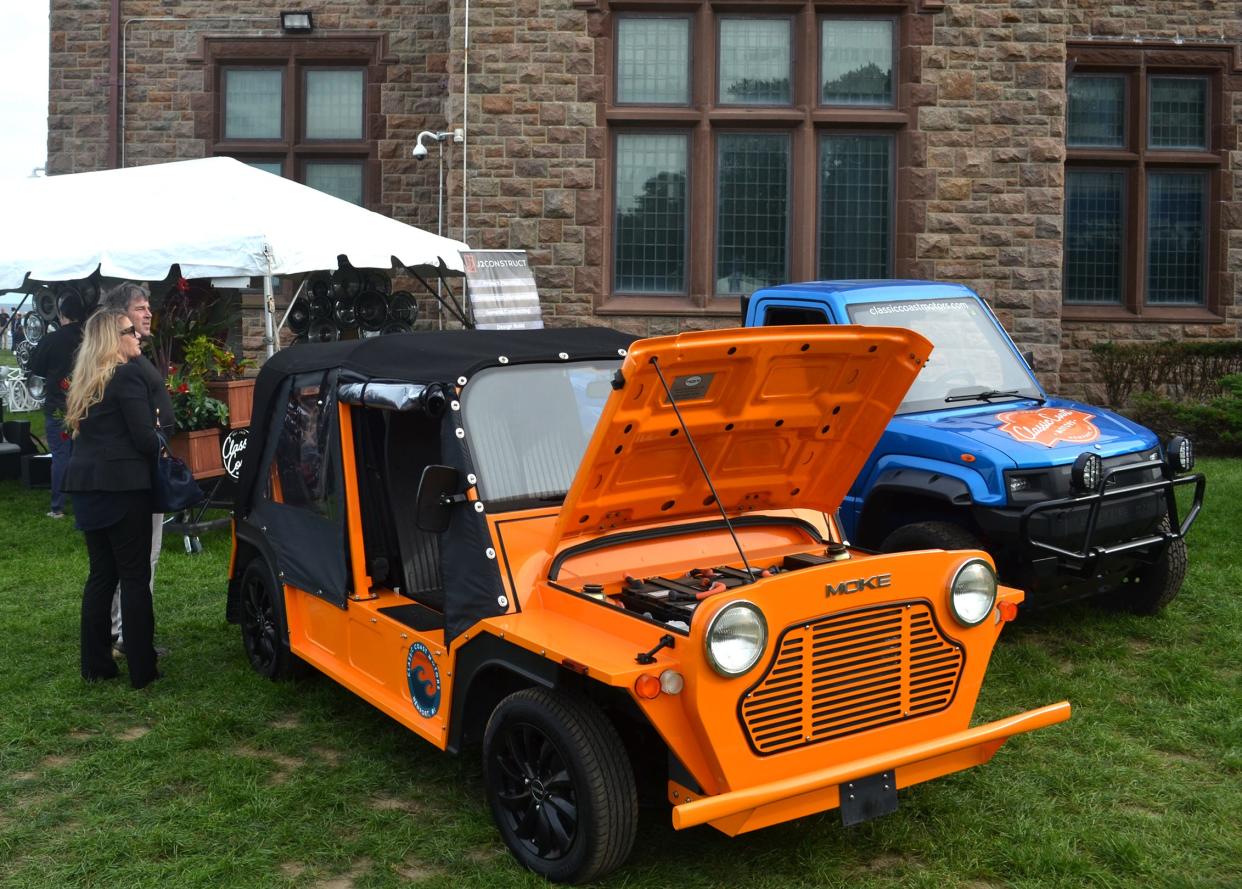 Moke and Pickman electric vehicles were on display at The Gathering, part of the Audrain Concours + Motor Week in 2022. While similar vehicles will become legal for use on Rhode Island roads, golf carts will not.