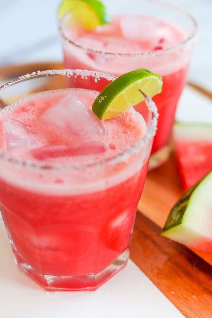 <p>Watermelon, lime, and simple syrup are all you need to make this simple (and simply delicious) summer mocktail. </p><p><strong><em>Get the recipe at <a href="https://www.thepioneerwoman.com/food-cooking/recipes/a102708/watermelon-margarita-mocktails/" rel="nofollow noopener" target="_blank" data-ylk="slk:The Pioneer Woman;elm:context_link;itc:0;sec:content-canvas" class="link ">The Pioneer Woman</a>. </em></strong></p>